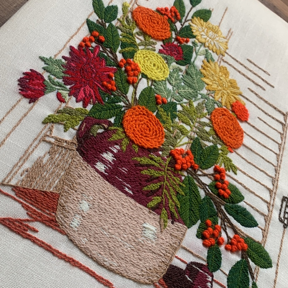 Vintage Crewel Floral 18x24 - Picture 5 of 10